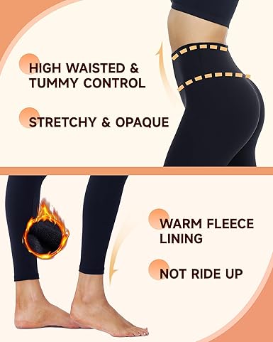 Fleece Lined Leggings Women - High Waisted Winter